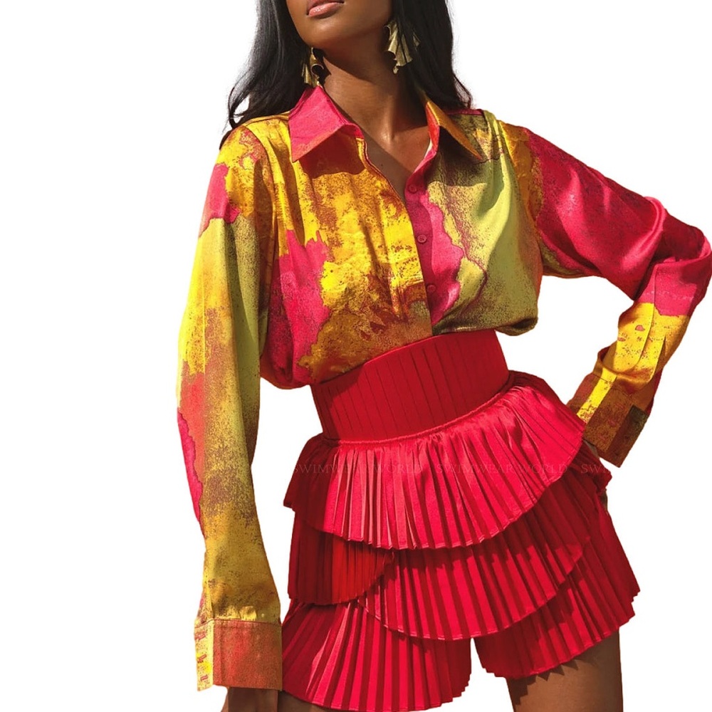 NWT Andrea Iyamah Hibi pleated high waisted shorts, size S